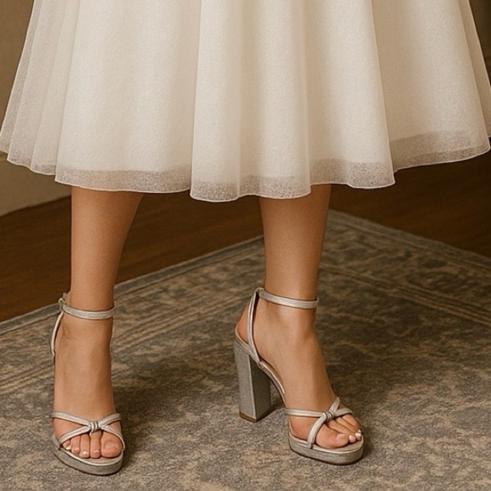 Pelle Moda Silver Block Heel Platform Sandals
